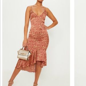 Pretty little Thing red leopard frill dress